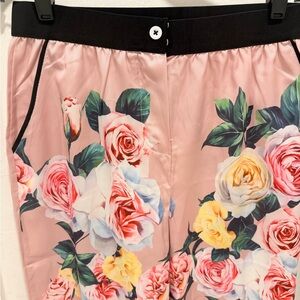 Floral Satin Pink Wide-Leg Pants